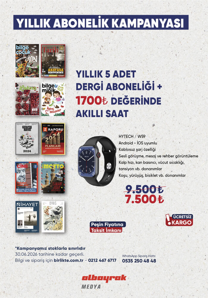 Akıllı Saat + Seçeceğiniz 5 Dergi Yıllık Aboneliği