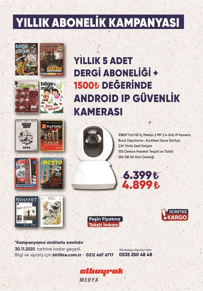 Ip Güvenlik Kamerası + Seçeceğiniz 5 Dergi Yıllık Aboneliği