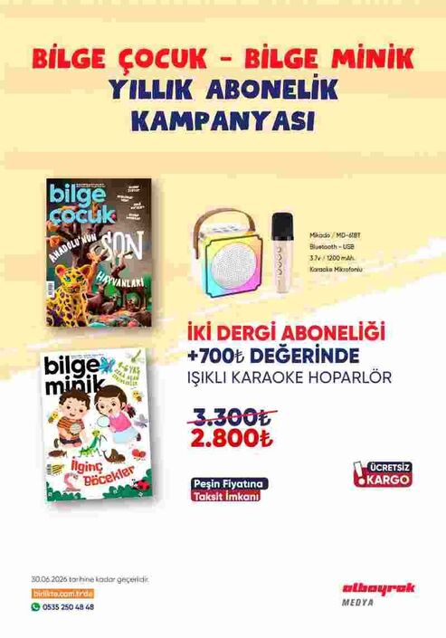 Bilge Çocuk Dergisi - Işıklı Karaoke Hoparlör + 2 Dergi Aboneliği