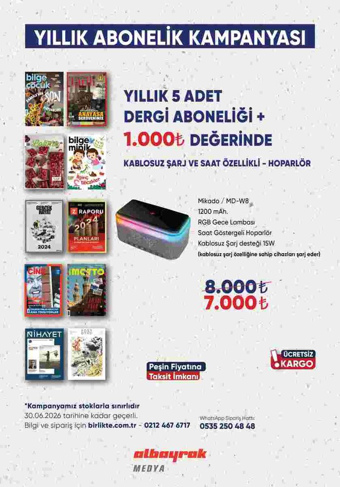 Kablosuz Şarj Ve Saat Özellikli - Hoparlör + 5 Dergi Yıllık Aboneliği