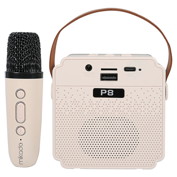 Mikado MD-61BT Artemis Krem TF Kart+USB+Bluetooth Destekli Wireless Karaoke Mikrofonlu 1200mAh Taşınabilir Speaker - Thumbnail