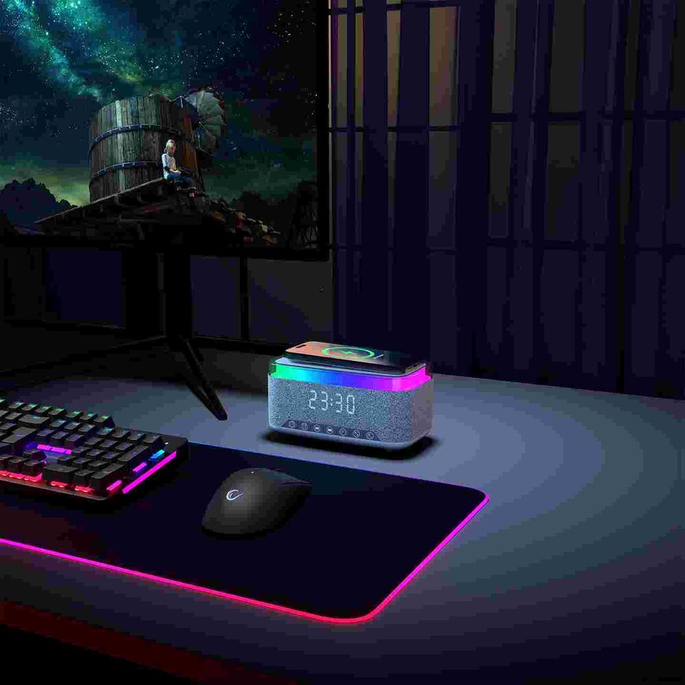 Mikado MD-W8 1200mAh 10W Gri BT,FM,USB,Kablosuz Şarjlı RGB-Gece Lambası Özellikli Alarmlı Saat Speaker