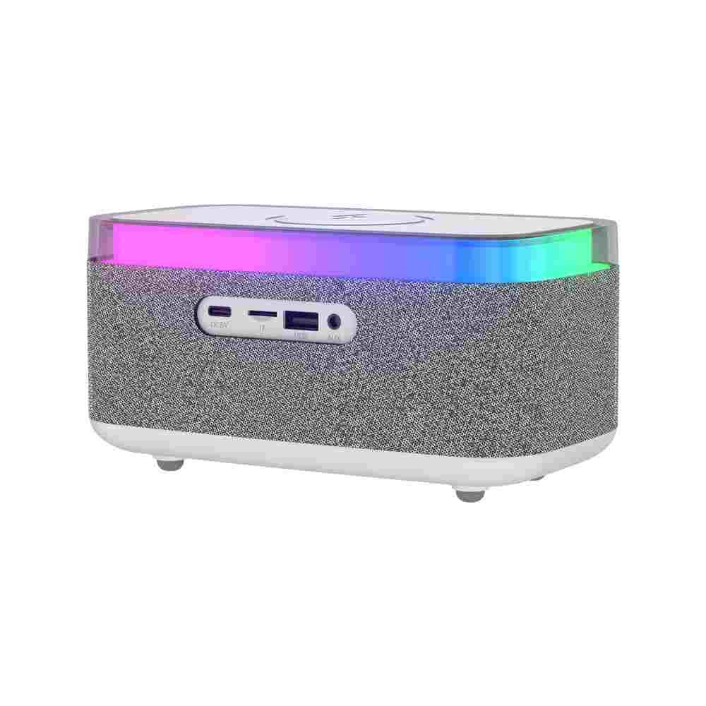 Mikado MD-W8 1200mAh 10W Gri BT,FM,USB,Kablosuz Şarjlı RGB-Gece Lambası Özellikli Alarmlı Saat Speaker