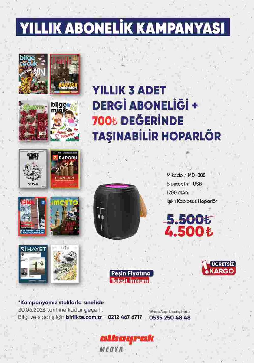 Taşınabilir Hoparlör + Seçeceğiniz 3 Dergi Yıllık Aboneliği
